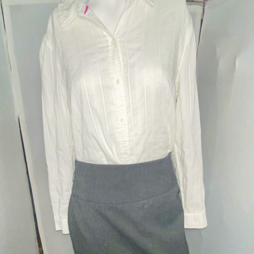 Laura Scott Broderie Angalaise white long sleeve button up blouse SP